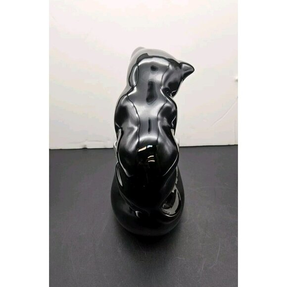 Vintage Haeger Black Ceramic Cat With Glass Fish Bowl With Marbles - Picture 3 of 11